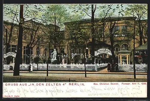 AK Berlin-Tiergarten, Restaurant-Festsäle Christian Demski, In den Zelten 4