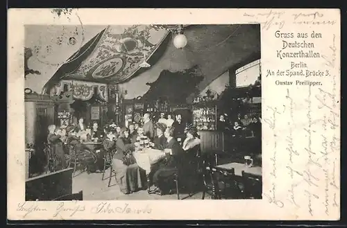 AK Berlin, Gaststätte Deutsche Konzerthallen G. Preilipper, An der Spandauer Brücke 3, Innenansicht mit Gästen