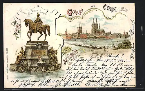 Lithographie Köln-Neustadt, Kaiser-Wilhelm-Denkmal, Ortsansicht