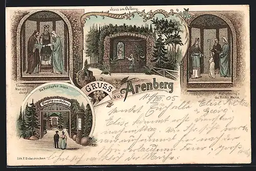 Lithographie Arenberg, Jesus am Oelberg, Vermählung Marias u. Josephs, Aufopferung des Kindes Maria