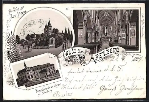 Lithographie Arenberg, Domonikanerinnen Kloster in der Nacht, Inneres der Kirche