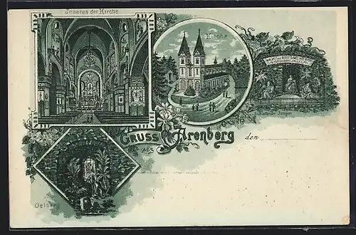 Mondschein-Lithographie Arenberg, Kirche, Inneres der Kirche, Oelberg