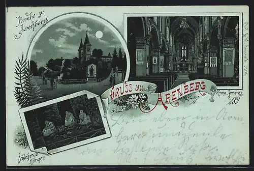 Mondschein-Lithographie Arenberg, Kirche, Schlafende Jünger