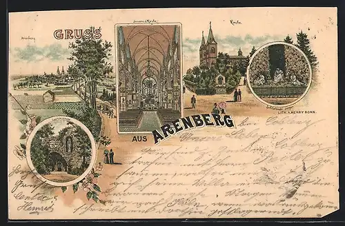 Lithographie Arenberg, Kirche, Innenansicht, Schlafende Jünger
