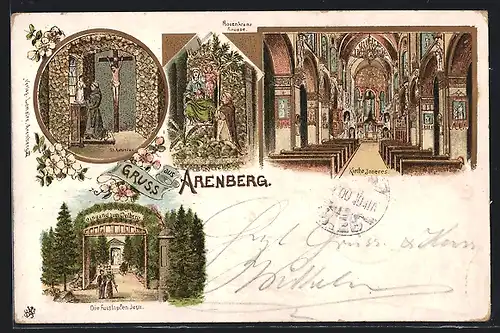 Lithographie Arenberg, Die Fusstapfen Jesu, St. Antonius, Kirche Inneres