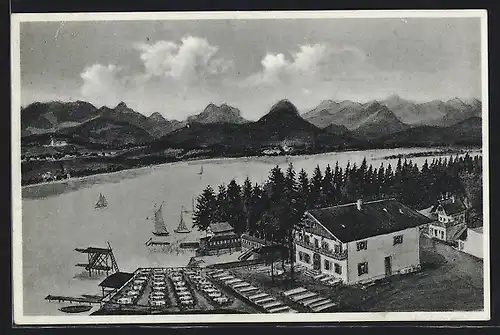 AK Baierbach / Simssee, Gasthaus Wald-Restauration u. Seebad B. Liebl aus der Vogelschau