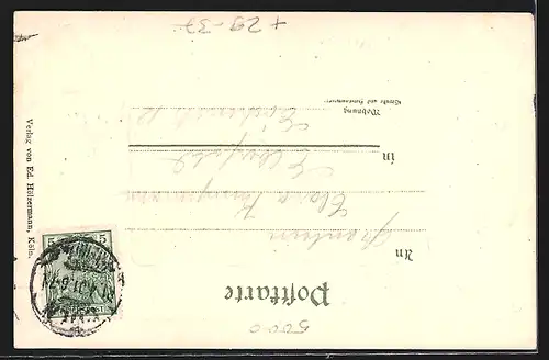 Passepartout-Lithographie Köln a. Rh., Schiffsbrücke und Kirche, Wappen