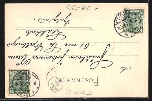 Passepartout-Lithographie Köln a. Rh., Totalansicht mit Kirche, Wappen