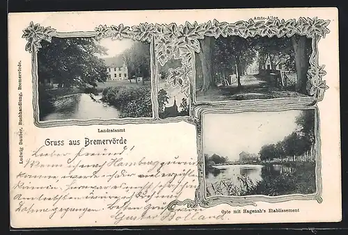 AK Bremervörde, Landratsamt, Oste mit Hagenah`s Gasthaus