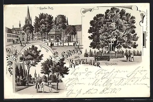 Lithographie Kevelaer, Kreuzbaum, Kreuzweg, Kapellen-Platz