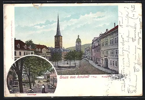 AK Arnstadt i. Thür., Gasthaus Eremitage, Riedplatz