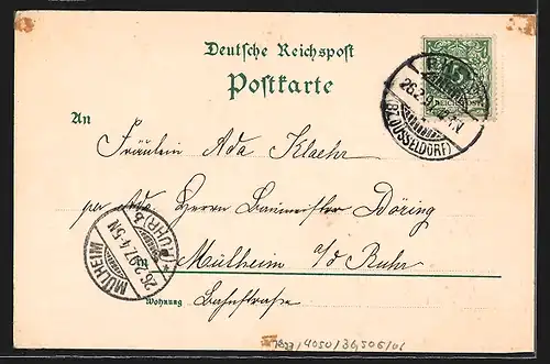 Lithographie Rheydt, Rathaus, Denkmal im Kaiserpark, Bismarck-Denkmal