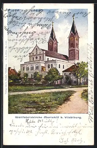 AK Vilsbiburg, Kirche Maria Hilf mit Strasse