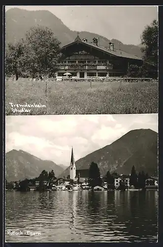 AK Rottach-Egern, Fremdenheim Stadler, Ortspanorama vom Wasser gesehen