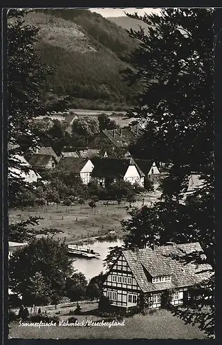AK Wahmbeck / Weser, Ortsansicht mit Gewässer aus der Vogelschau
