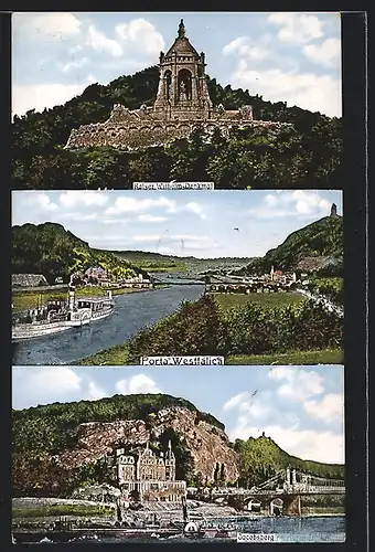 AK Porta Westfalica, Kaiser-Wilhelm-Denkmal, Jacobsberg mit Hotel Gr. Kurfürst