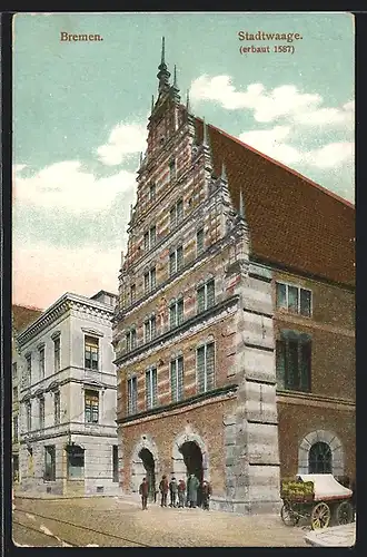 AK Bremen, Stadtwaage mit Gruppe und Fuhrwerk