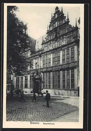 AK Bremen, Gewerbehaus mit Passanten