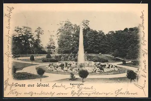 AK Wesel / Rhein, Springbrunnen am Kaiserplatz