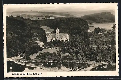 AK Kettwig an der Ruhr, Burg Oeft aus der Vogelschau