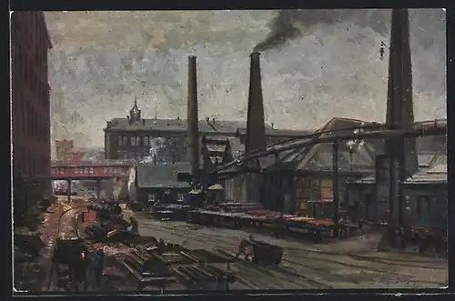 Künstler-AK Essen, Gussstahlfabrik Fried. Krupp A.-G., Stammhaus und älteste Anlagen
