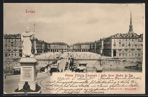 AK Torino, Piazza Vittorio Emanuele, Strassenbahn