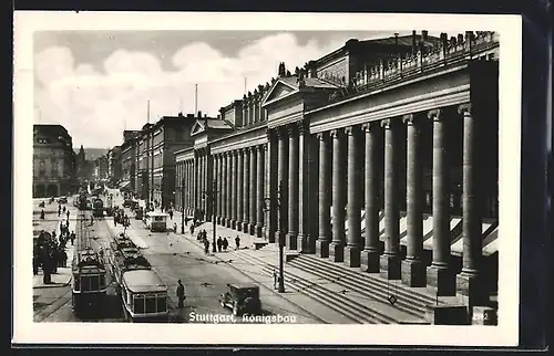 AK Stuttgart, Strassenbahnen vor dem Königsbau