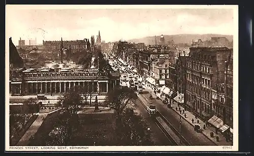 AK Edingburgh, Princes Street, Looking West, Strassenbahn