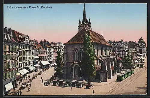 AK Lausanne, Place St. Francois, Strassenbahn