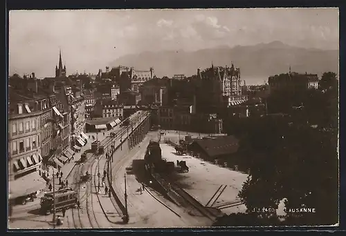 AK Lausanne, Grand Pont, Strassenbahn