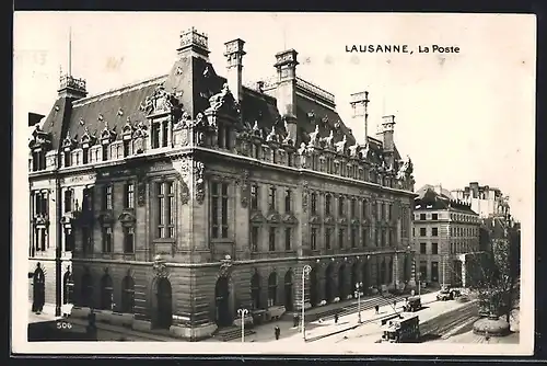 AK Lausanne, La Poste, Strassenbahn