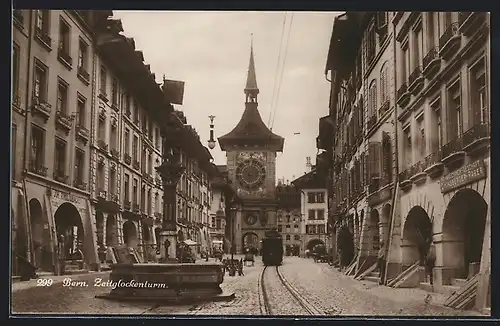 AK Bern, Strassenbahn vor dem Zeitglockenturm