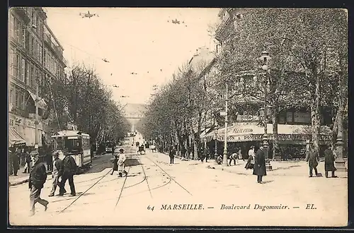 AK Marseille, Boulevard Dugommier, Strassenbahn