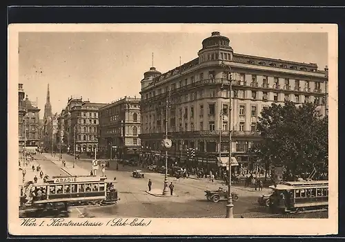AK Wien, Blick in die Kärntnerstrasse mit Strassenbahn