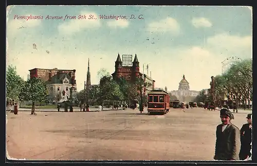 AK Washington, Pennsylvania Avenue from 9th Street, Strassenbahn