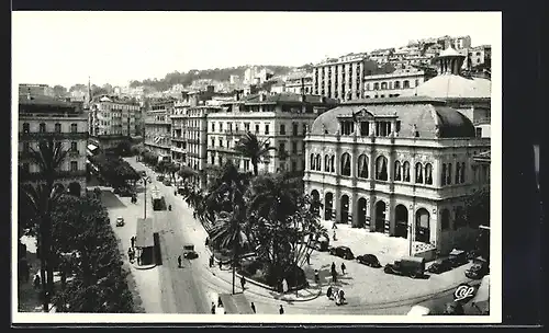 AK Alger, La Place de l`Opera, Strassenbahn