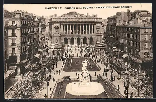 AK Marseille, Square de la Bourse, Stock Exchange Garden, Strassenbahn