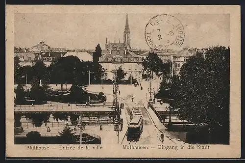 AK Mulhouse, Entree de la ville, Strassenbahn