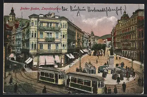 AK Baden-Baden, Leopoldplatz mit Strassenbahn