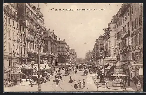 AK Marseille, La Cannebière, Strassenbahn