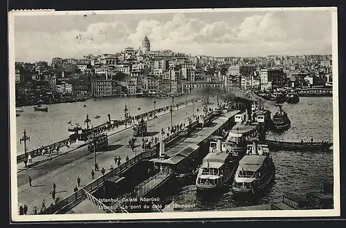 AK Istanbul, Le pont du coté de Stamboul, Strassenbahn