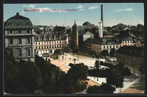 AK Darmstadt, Strassenbahnverkehr auf dem Ernst-Ludwigs-Platz