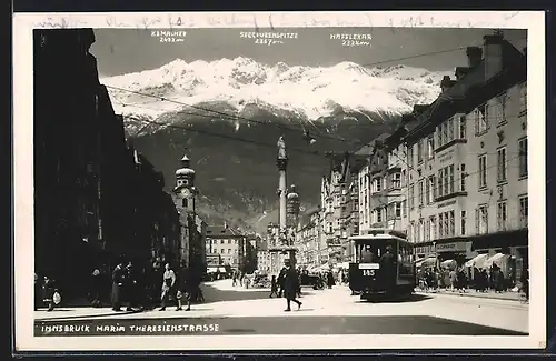 AK Innsbruck, Strassenbahn in der Maria-Theresienstrasse