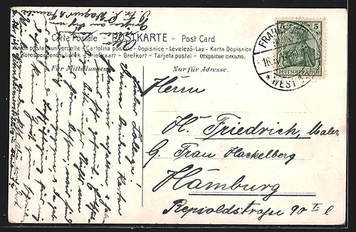 AK Frankfurt a. M., Kaiserstrasse mit Uhrturm und Strassenbahn