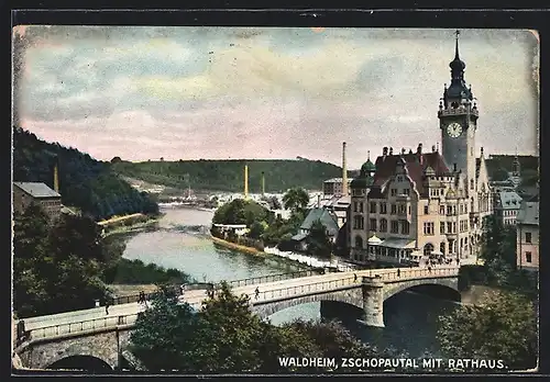 AK Waldheim /Zschopautal, Rathaus und Brücke
