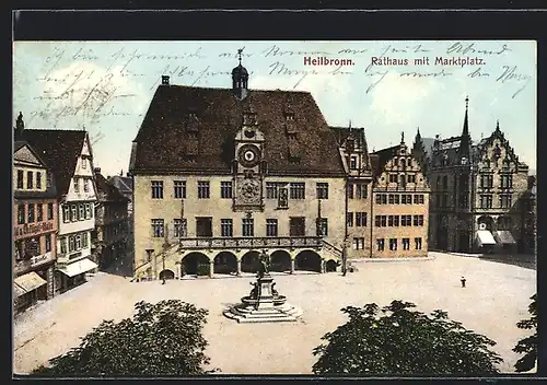 AK Heilbronn, Rathaus am Marktplatz mit Geschäft