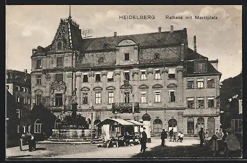 AK Heidelberg / Neckar, Rathaus mit Marktplatz