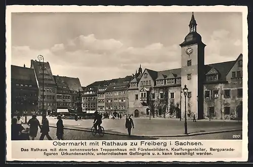 AK Freiberg i. Sachsen, Obermarkt mit Rathaus