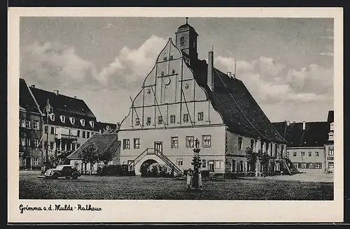 AK Grimma a. d. Mulde, Rathaus mit Brunnen