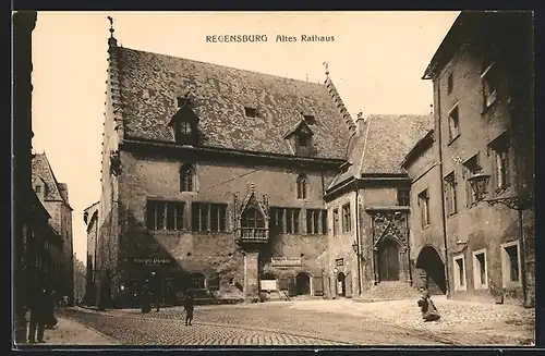 AK Regensburg, Strassenpartie am alten Rathaus
